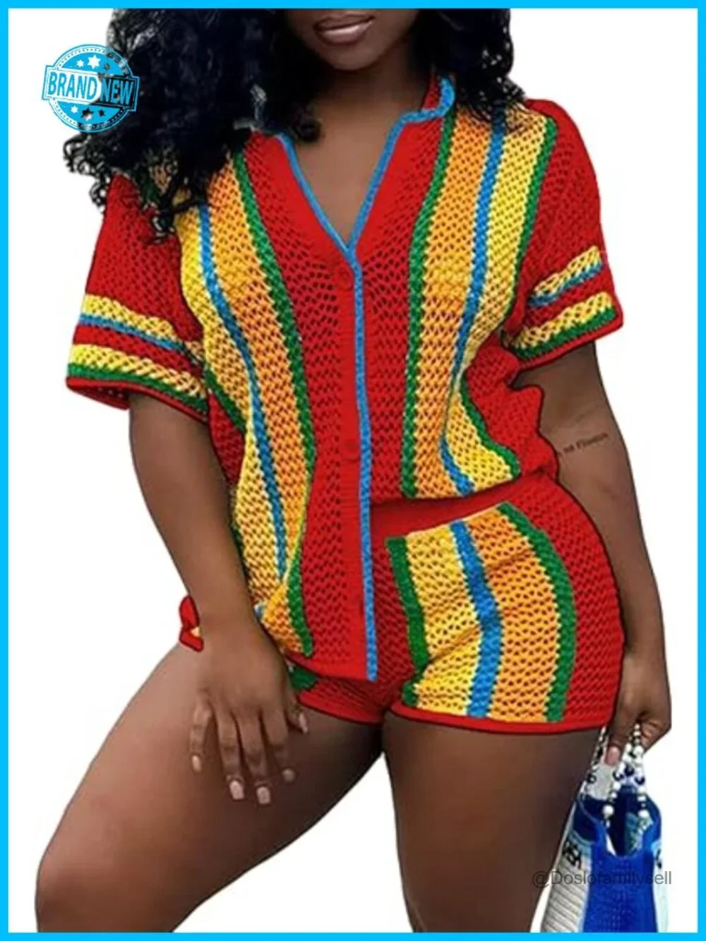 Crochet 2 Piece Short Set Women Knit Matching Set Vacation Outfit